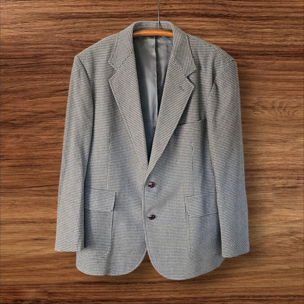 Vintage Pendleton Men's Gray & Tan Virgin Wool Houndstooth Blazer